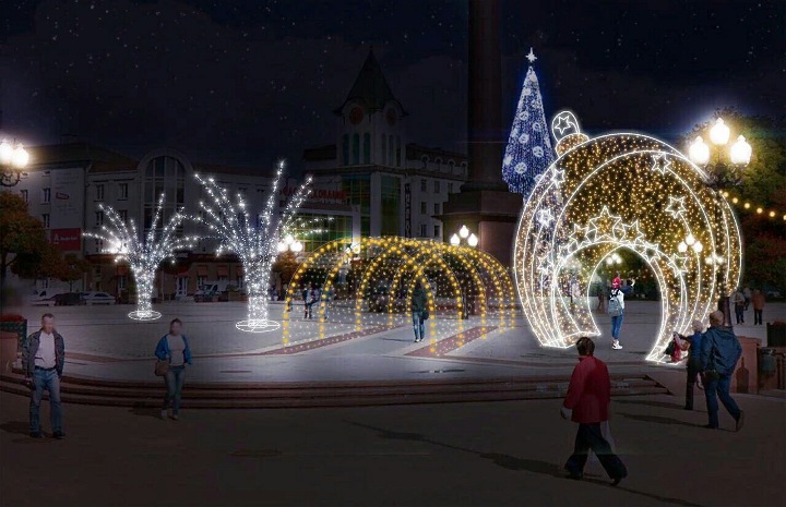 Neujahrsdekorationen auf den Straßen von Kaliningrad