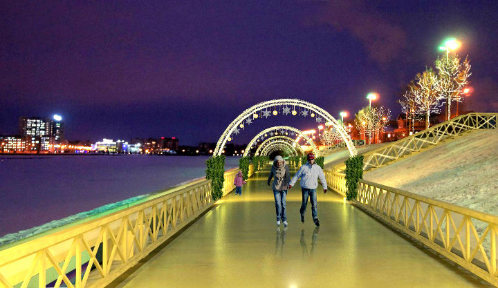 Dekorationen des neuen Jahres auf den Straßen von Kasan