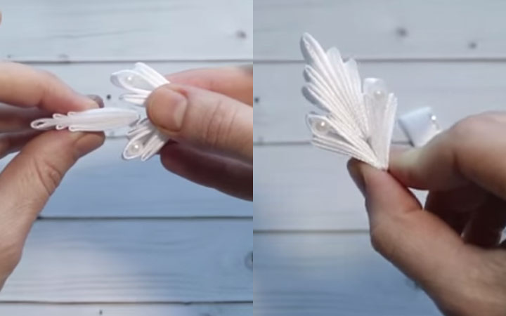 Kanzashi Schneeflocke Schritt für Schritt Anleitung 5