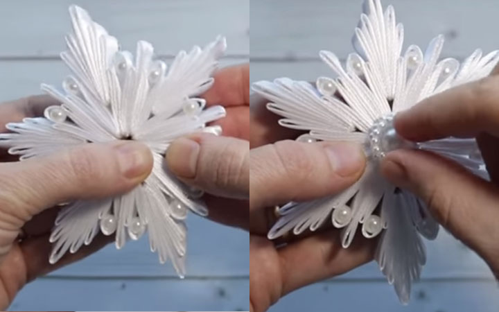 Kanzashi Schneeflocke Schritt für Schritt Anleitung 7