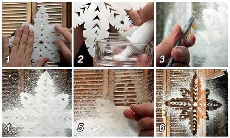 Schneeflocke auf einem Fenster aus Zahnpasta