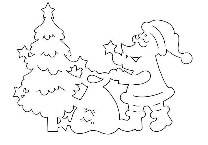 Neujahrsausschnitte an den Fenstern