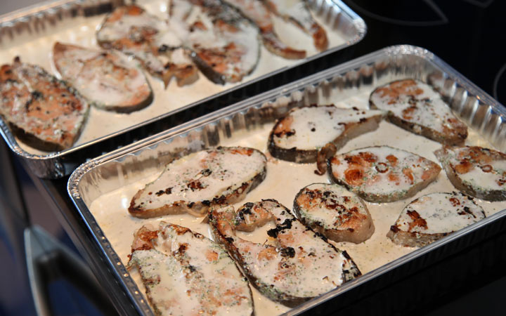 Rosa Lachs in cremiger Minzsauce