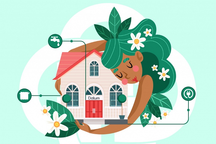 Mädchen umarmt ein Haus