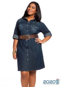 Kleid Denim mit einem Gürtel Trends plus Größe 2019-2020