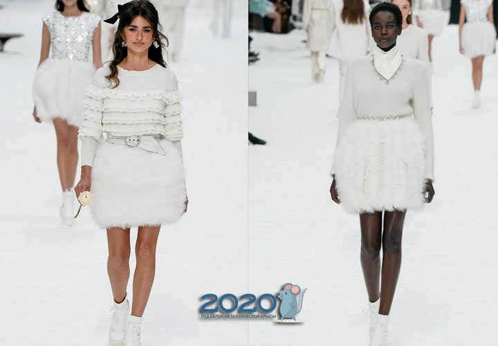 Weiße Fellröcke Chanel Kollektion Herbst-Winter 2019-2020