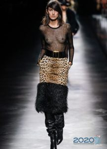 Leopardenrock mit Fell Saint Laurent Herbst-Winter 2019-2020