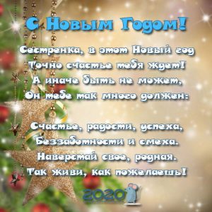 Neujahrskarte für die kleine Schwester für 2020