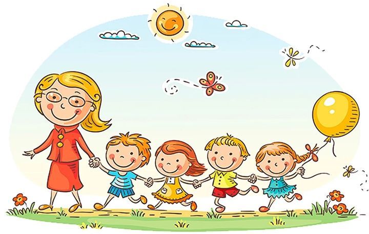 Kindergärtnerin und Kinder